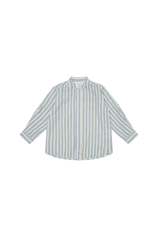 Gestreiftes Leinenhemd mit Stehkragen 'Blue Stripes'