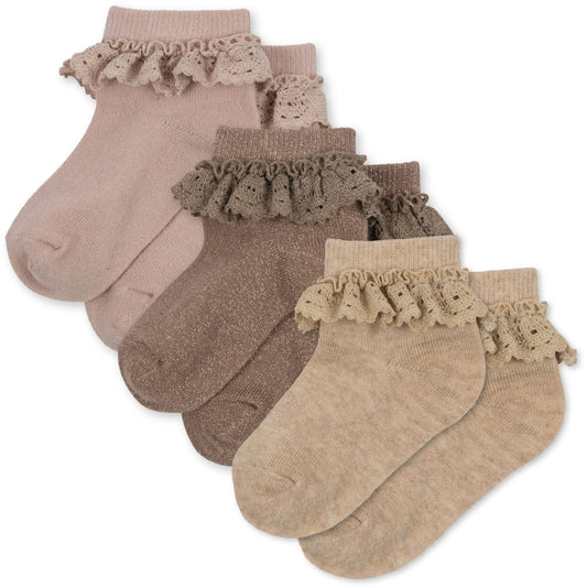 3er-Pack Spitzensöckchen 'Rose/Sand/Roebuck' - The Little One • Family.Concept.Store.