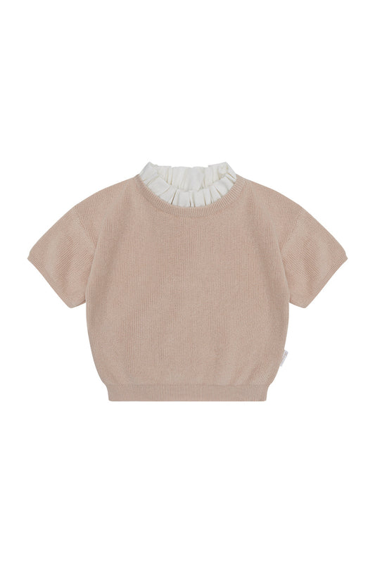 Gestricktes T-Shirt mit Rüschenkragen 'Powder Rose'