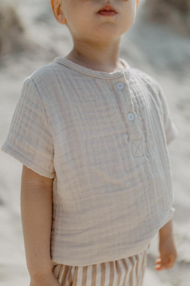 T-Shirt aus Musselin mit Tasche 'Cappuccino'